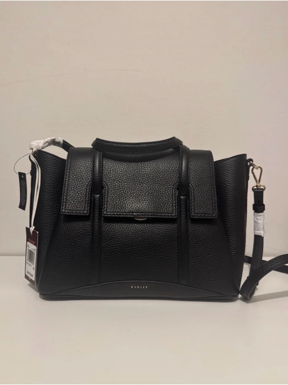 RADLEY LONDON Black Pebbled Leather Structured Satchel